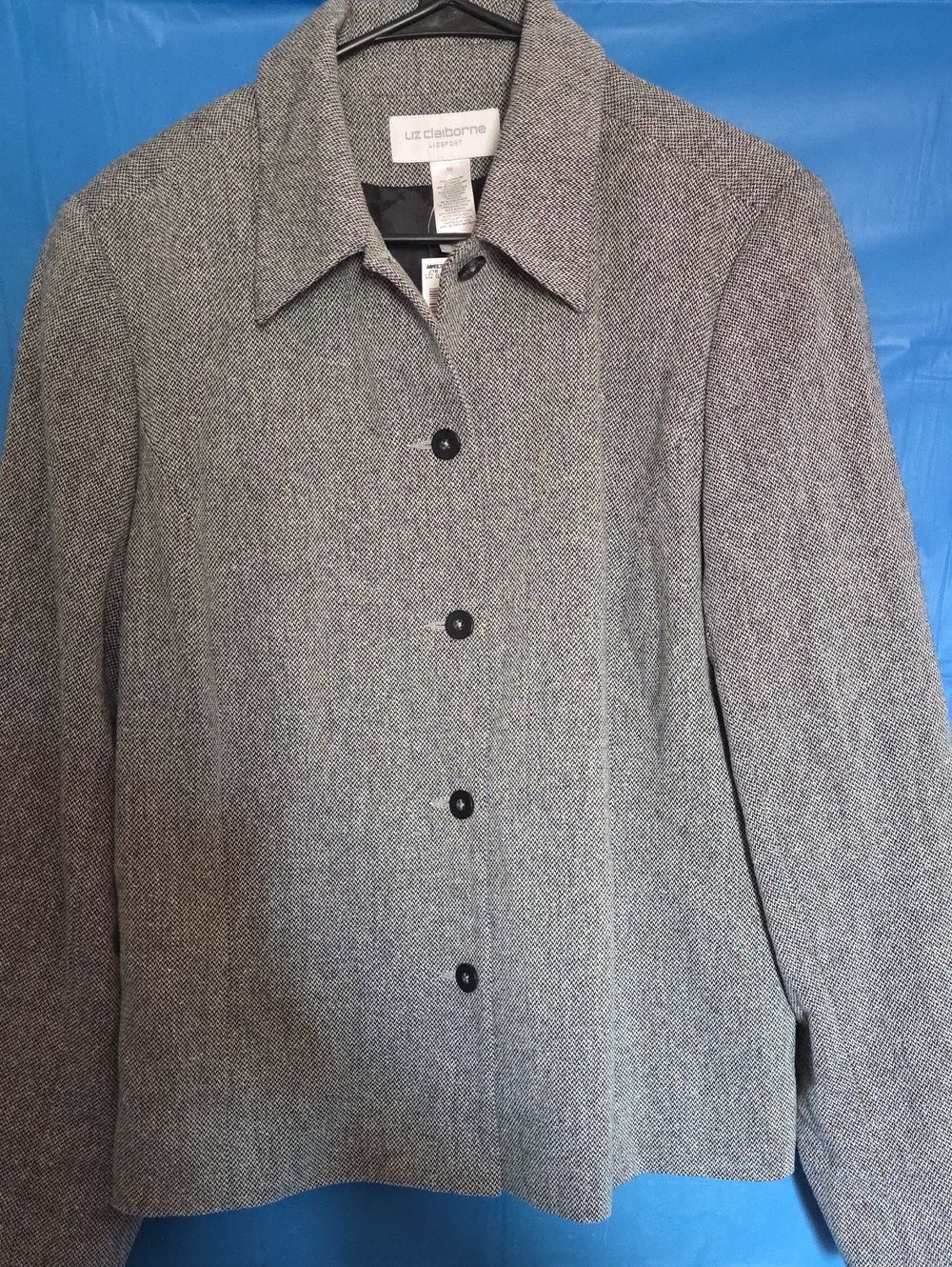 Liz Claiborne Gray Herringbone Button-Front Blazer